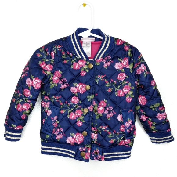 Little Lass Other - Little Lass Quilted Floral Bomber Jacket, Blue, 2T